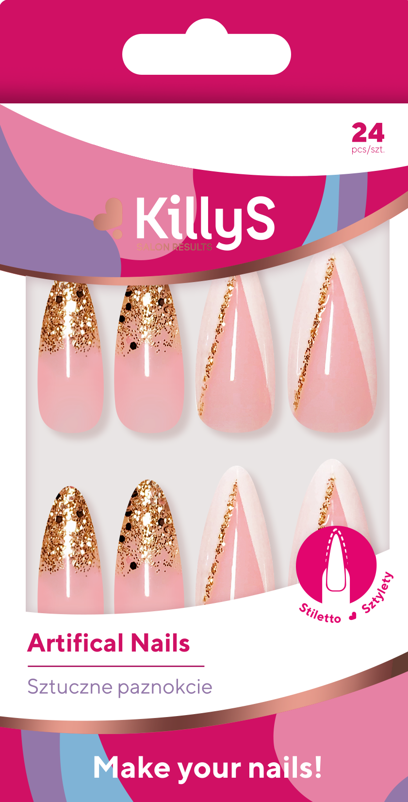 Искусственные ногти Killys Pink Glitter, 24 шт/1 упаковка