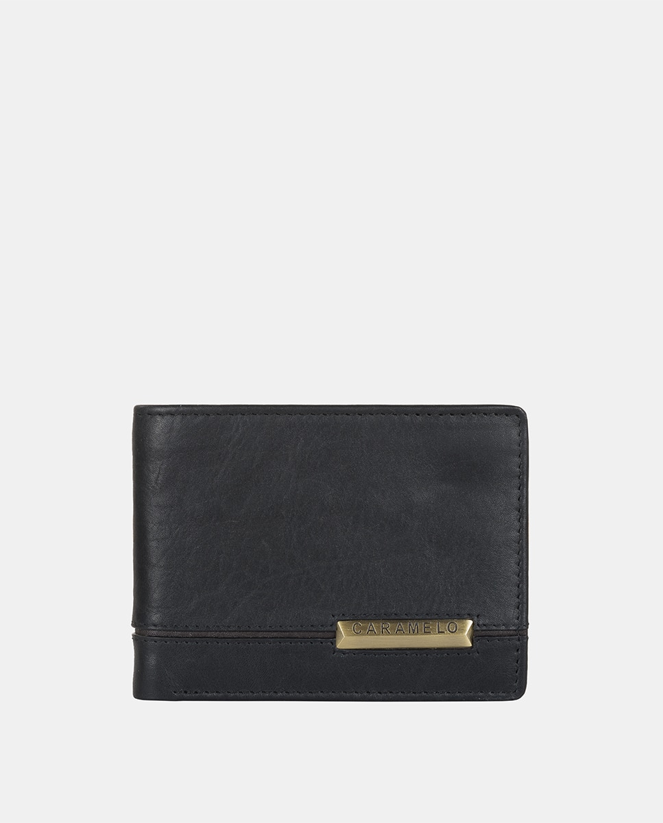 Черный мужской кошелек с металлической фирменной деталью Caramelo, черный цена и фото