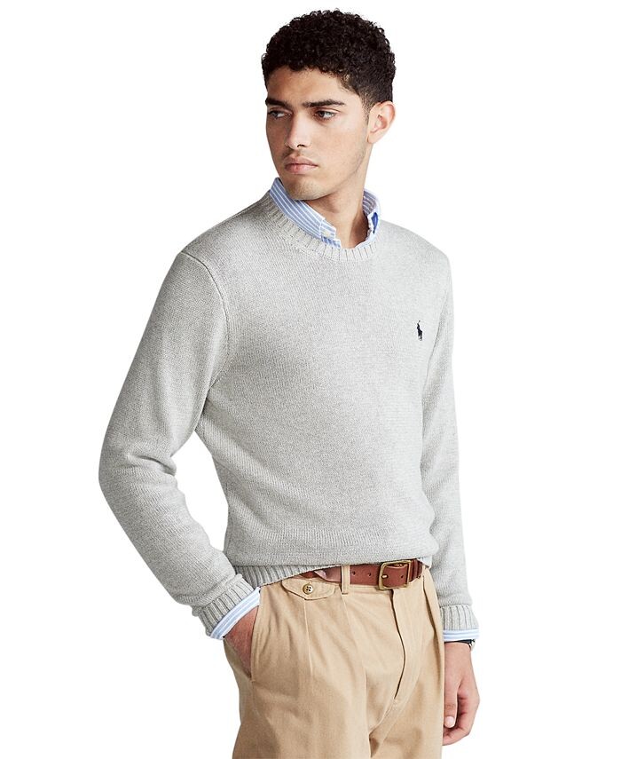 

Мужской хлопковый свитер с круглым вырезом Polo Ralph Lauren, серый