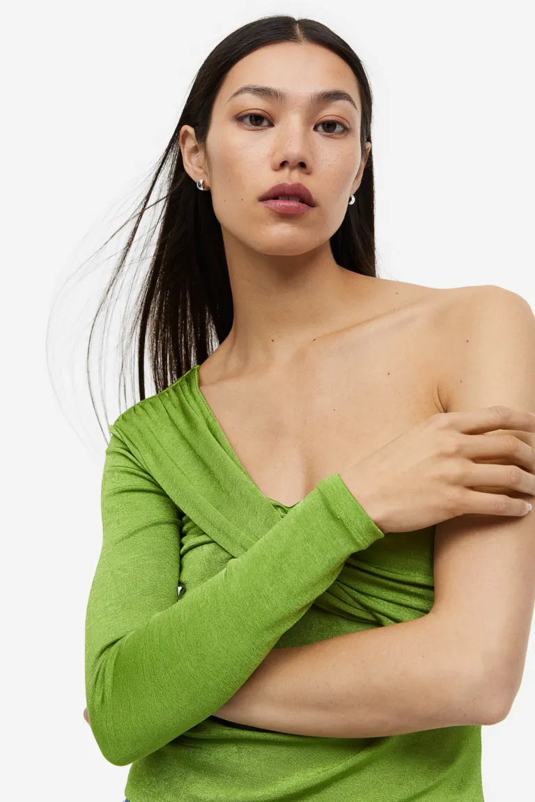 

Топ с драпировкой на одно плечо H&M, зеленый