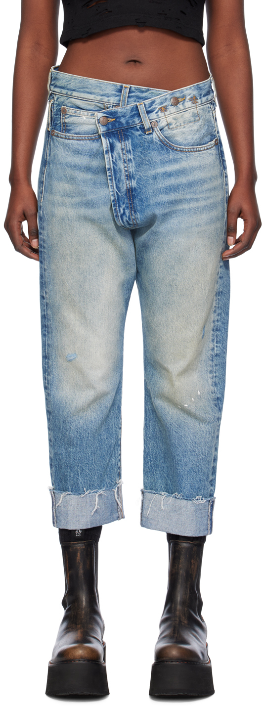 Синие джинсы-кроссовер R13, цвет Jasper новинка весна лето 2023 модные мужские джинсы с эффектом потертости воды облегающие универсальные небольшие синие джинсы