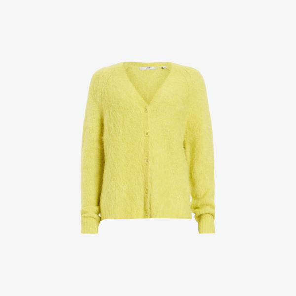 

Кардиган Vortex с v-образным вырезом и длинными рукавами из смеси альпаки и эластичной шерсти Allsaints, желтый