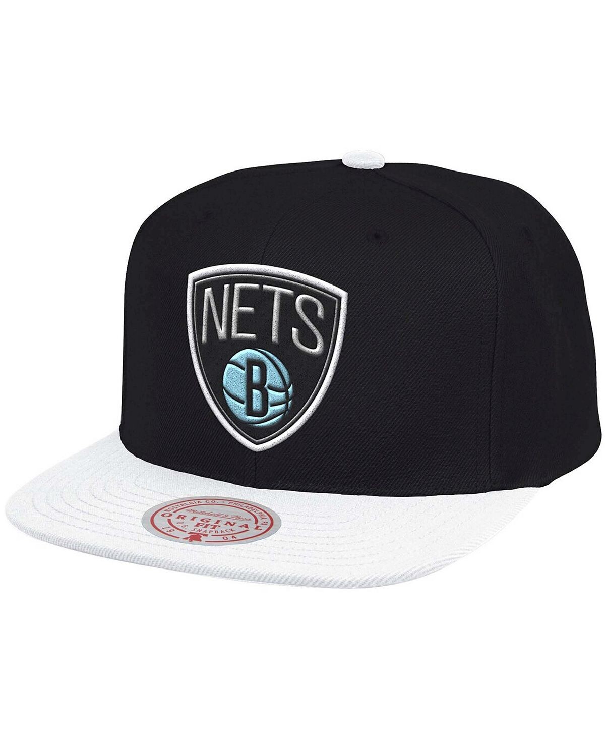 

Мужская черно-белая регулируемая кепка Brooklyn Nets Snapback Mitchell & Ness