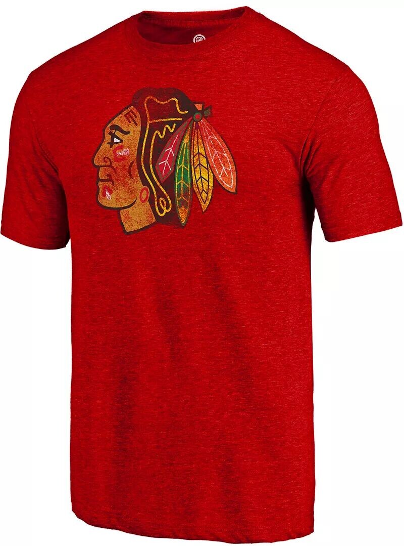 

Мужская красная футболка с логотипом НХЛ Chicago Blackhawks Tri-Blend