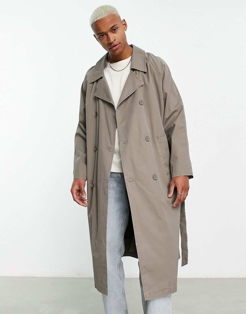 

Светло-серый оверсайз-тренч ASOS DESIGN