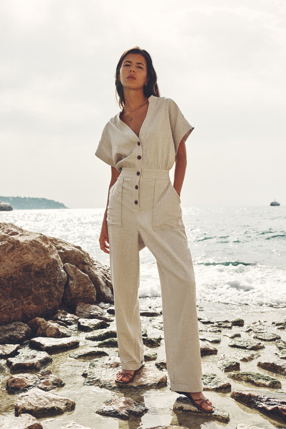 

Длинная прямая льняная куртка Zara, светло-бежевый