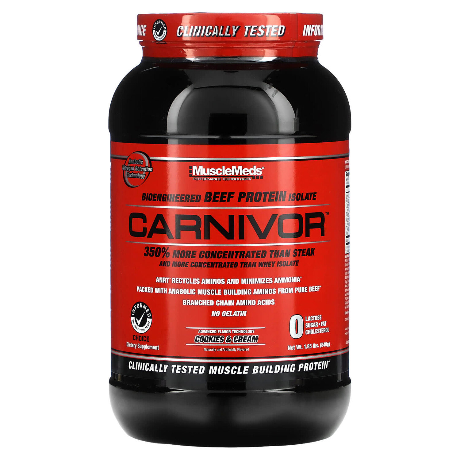 

Carnivor, биоинженерный изолят говяжьего протеина, печенье и сливки, 1,85 фунта (840 г), MuscleMeds