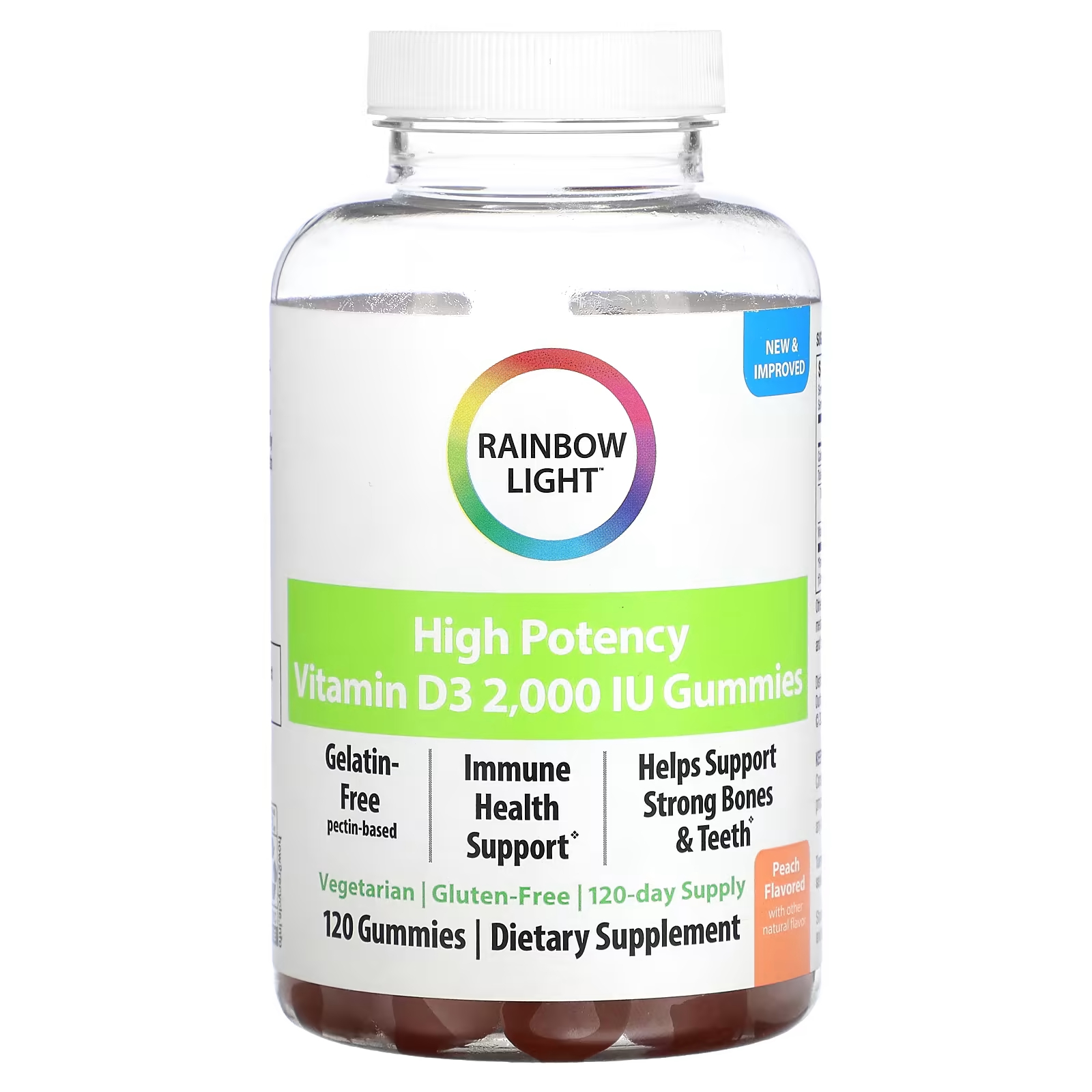 Высокоэффективный витамин D3 Rainbow Light, персик, 2000 МЕ, 120 жевательных таблеток rainbow light витамин d3 солнечные жевательные таблетки с лимонным вкусом 1 000 ме 50 жевательных таблеток