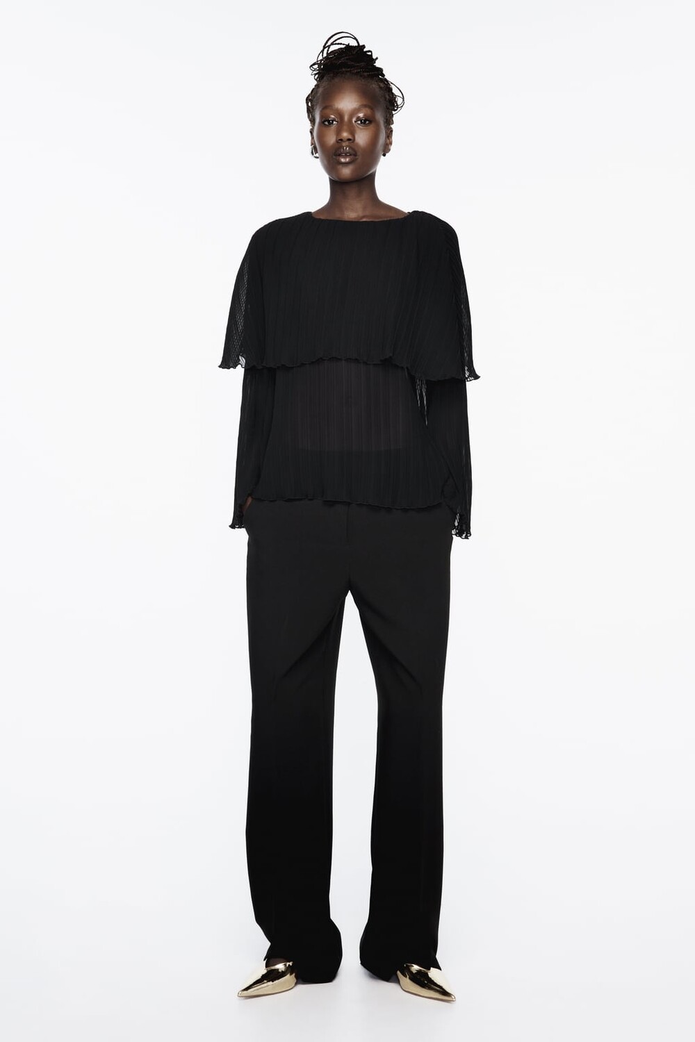 

Многослойный топ со складками ZARA, черный