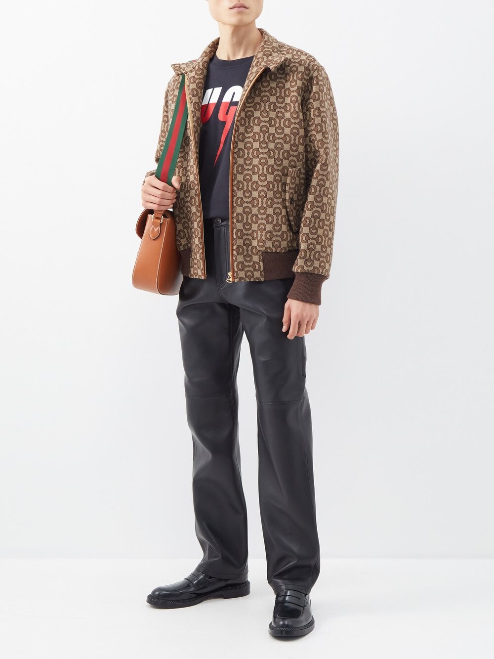

Спортивная куртка из смесовой шерсти с принтом horsebit и цепочками Gucci, коричневый