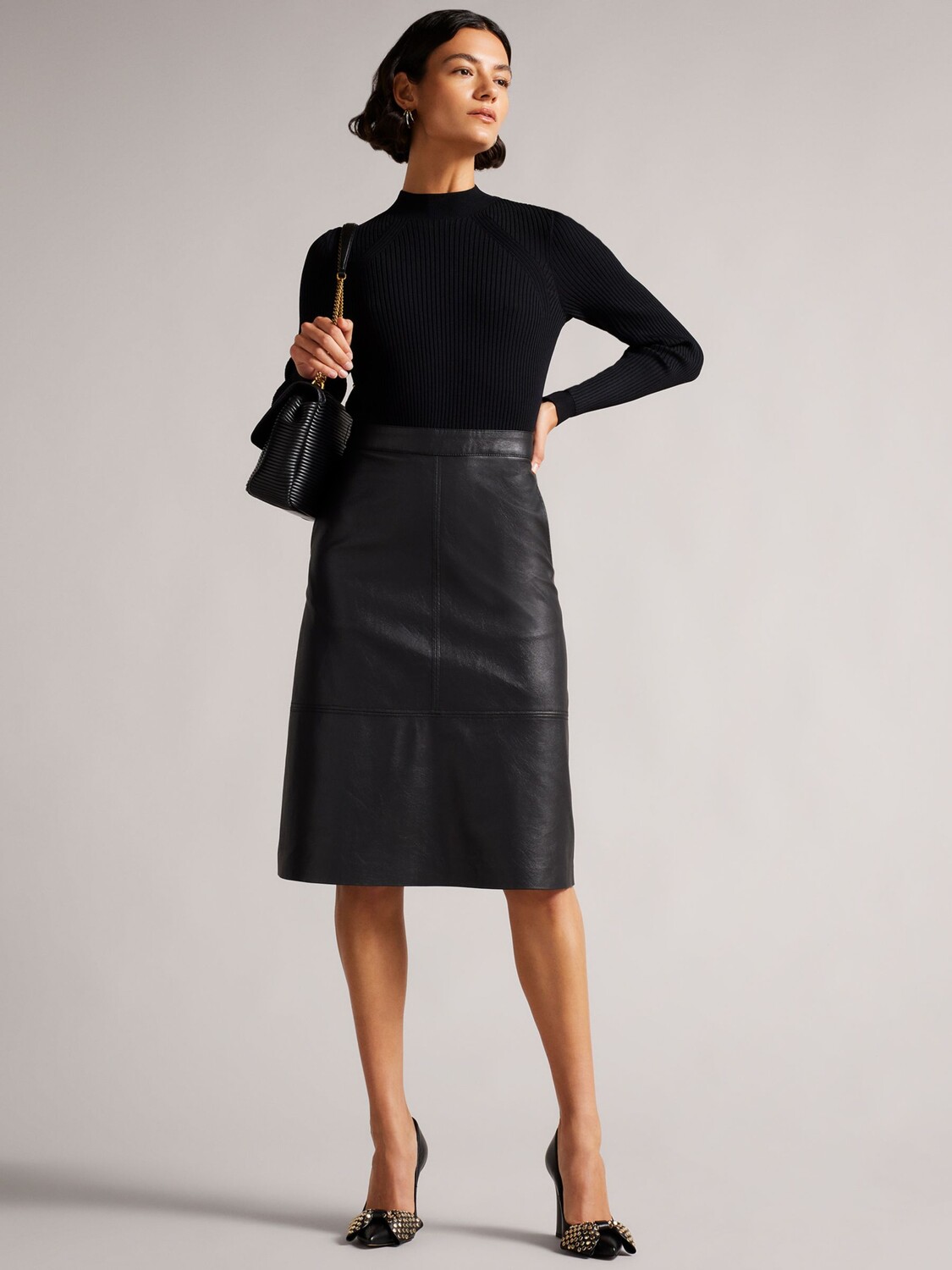 

Вязаное платье с лифом и юбкой из искусственной кожи Ted Baker Alltaa, черный