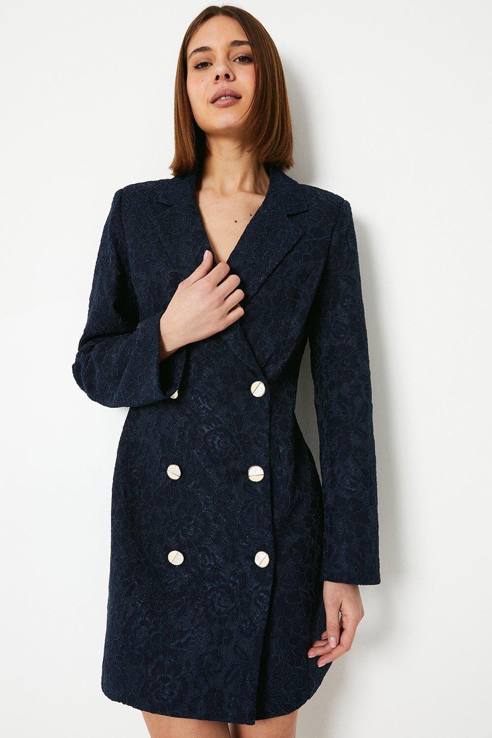 

Миниатюрное кружевное платье-блейзер Dorothy Perkins, темно-синий