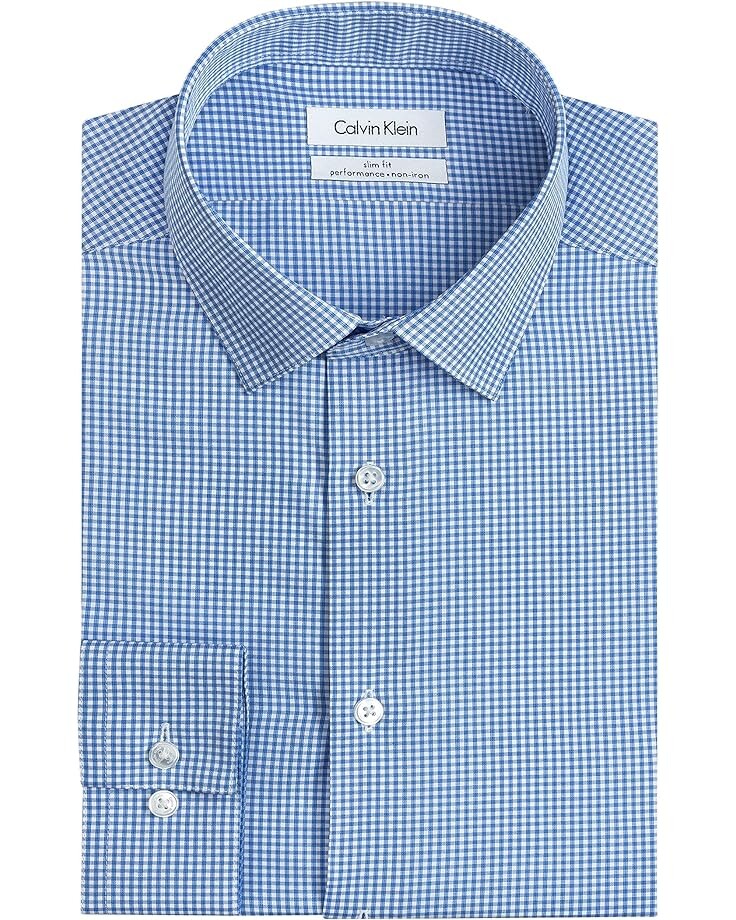 

Рубашка Calvin Klein Men's Dress Shirt Slim Fit Non Iron Gingham, синий