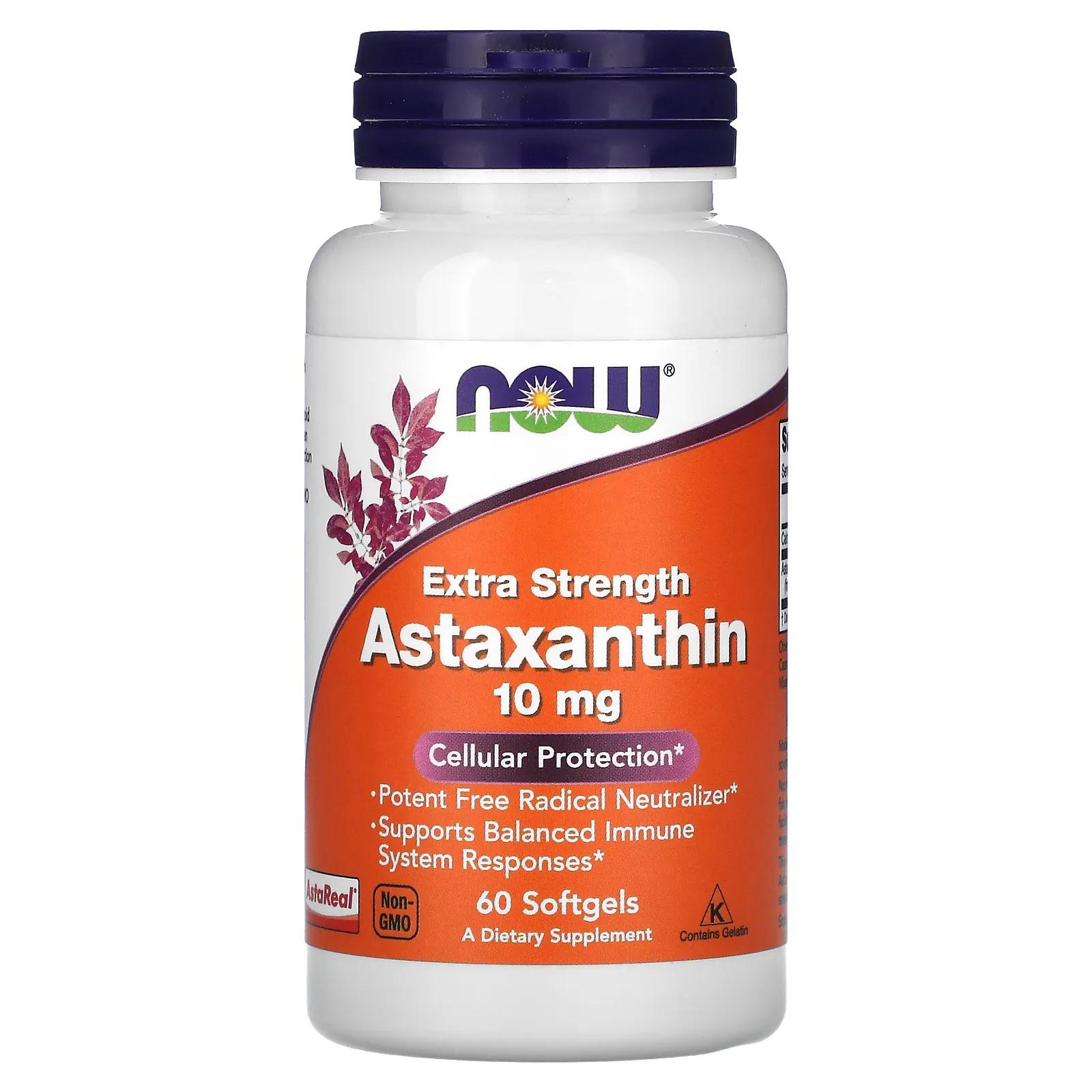 Now Foods Усиленный астаксантин 10 мг 60 желатиновых капсул now foods астаксантин 4 мг 60 растительных капсул