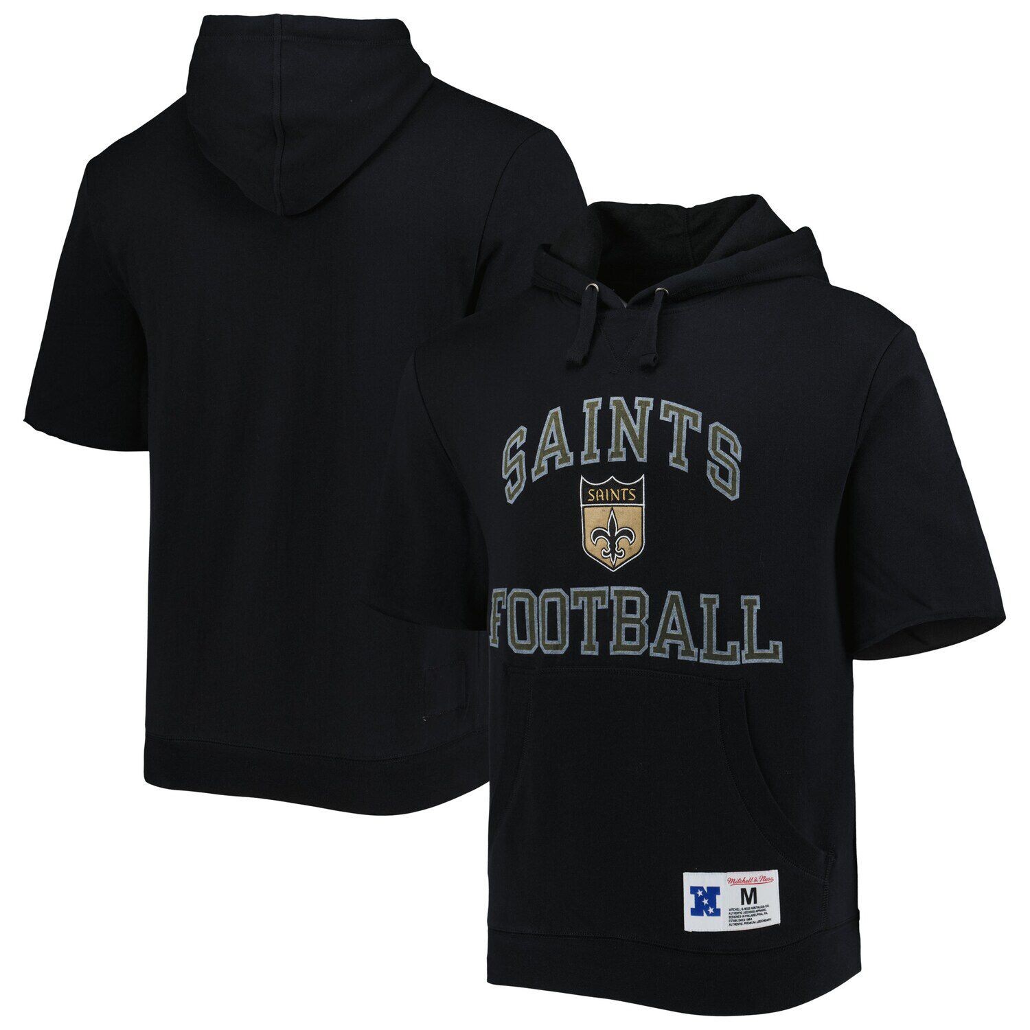 

Мужской черный пуловер с капюшоном с короткими рукавами Mitchell & Ness New Orleans Saints