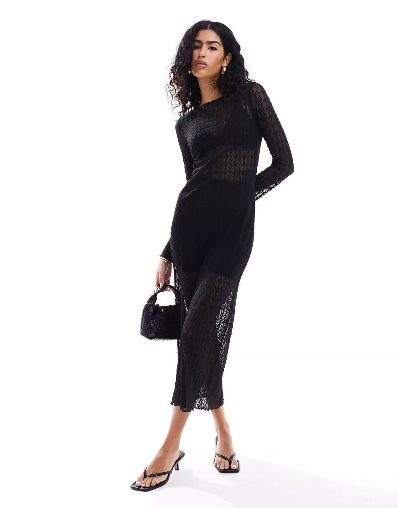 

Черное платье макси из прозрачного кружева с длинными рукавами Vero Moda