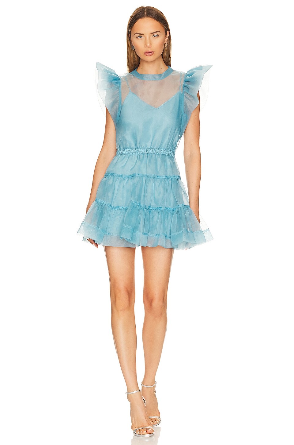 

Платье SIMKHAI Monique Ruffle Sleeve, цвет Celeste Blue