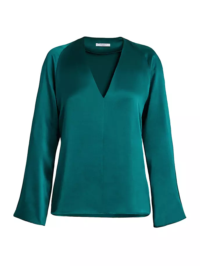 Шелковая блузка с v-образным вырезом Santorelli, цвет pine