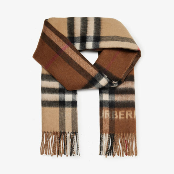 

Кашемировый шарф в гигантскую клетку с кисточками Burberry, бежевый