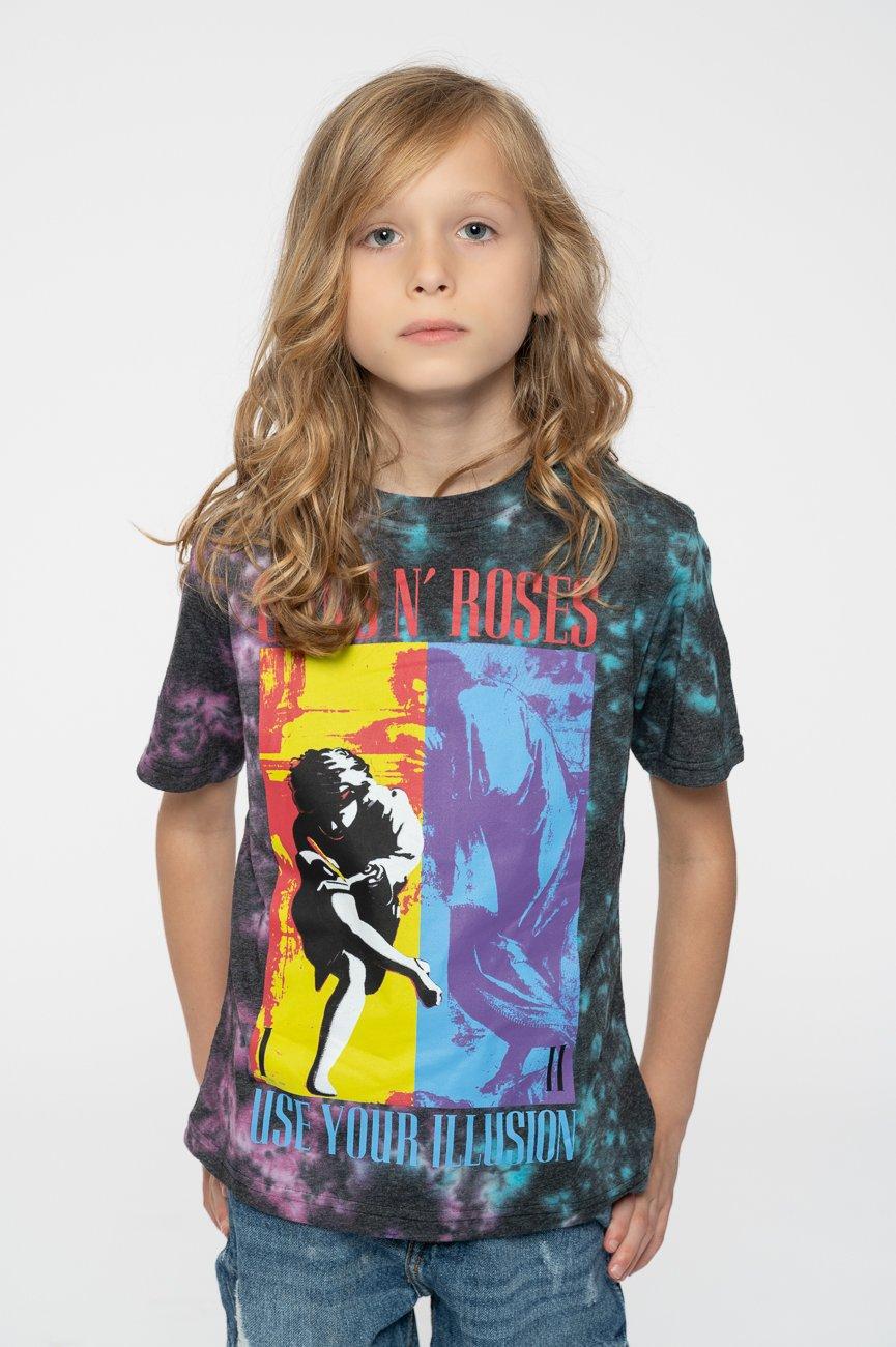 цена Дети используют футболку Illusion Dye Wash Guns N Roses, синий