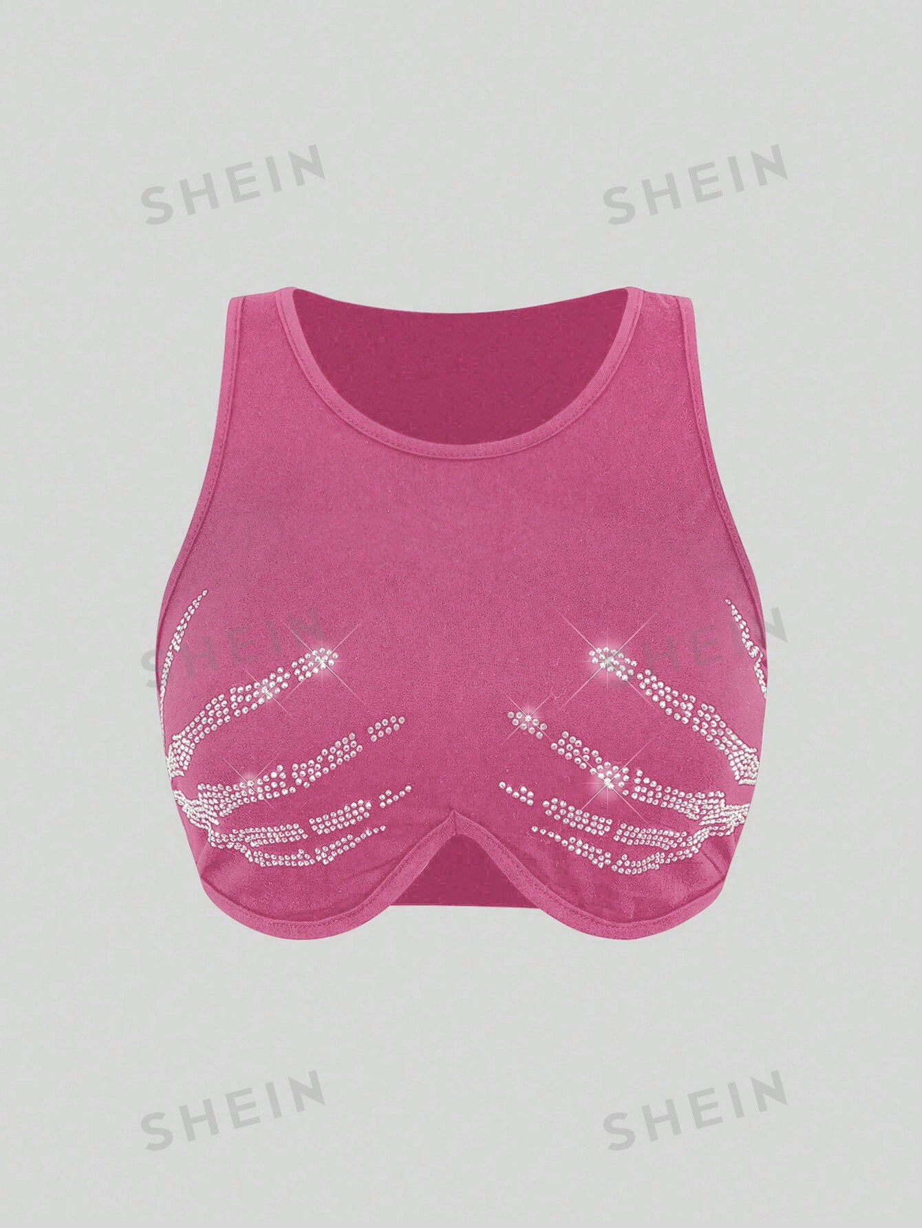 SHEIN Coolane Женский укороченный топ без рукавов с узором в виде черепа со стразами, розовый
