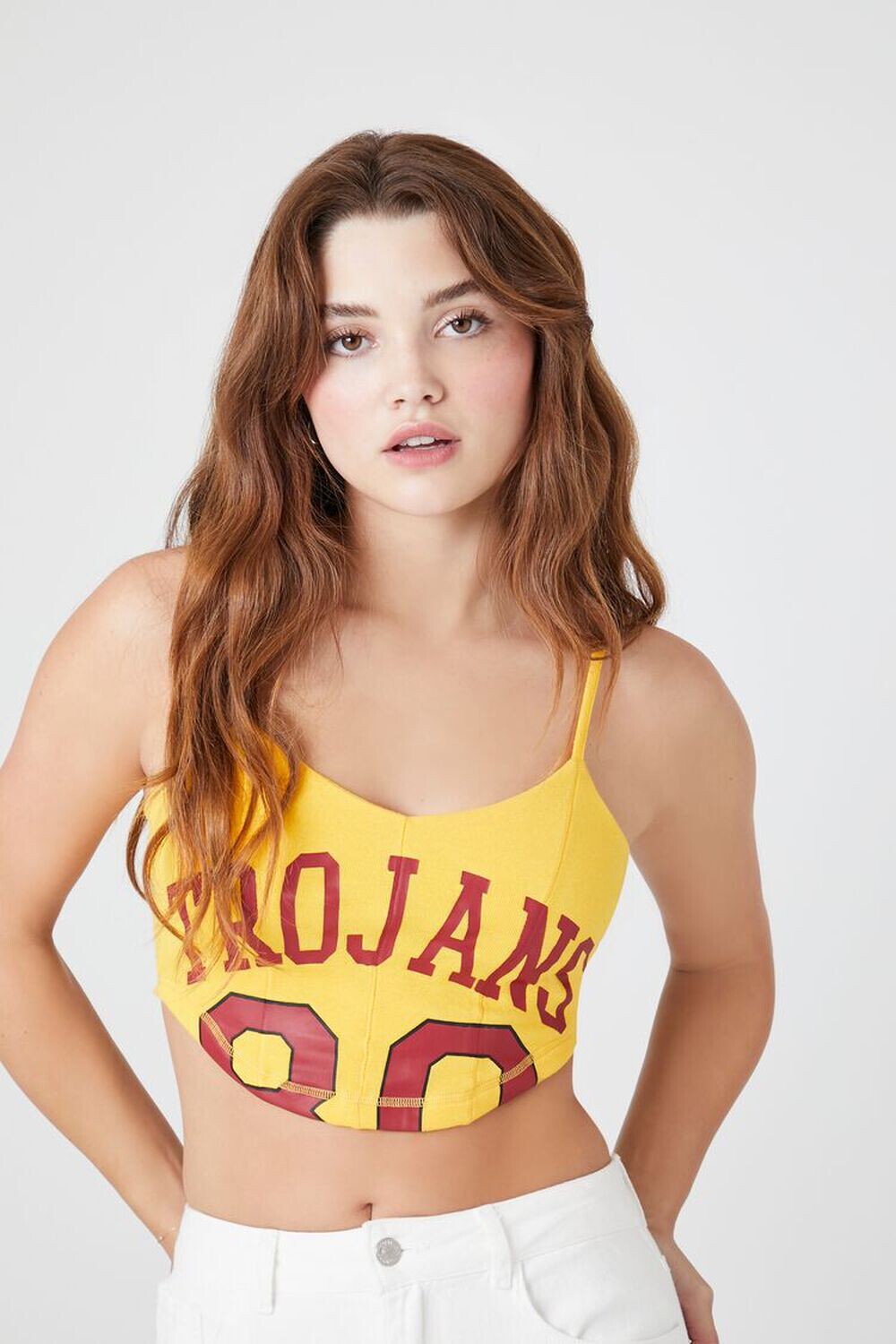 

Укороченная майка с рисунком Trojans Forever 21, желтый