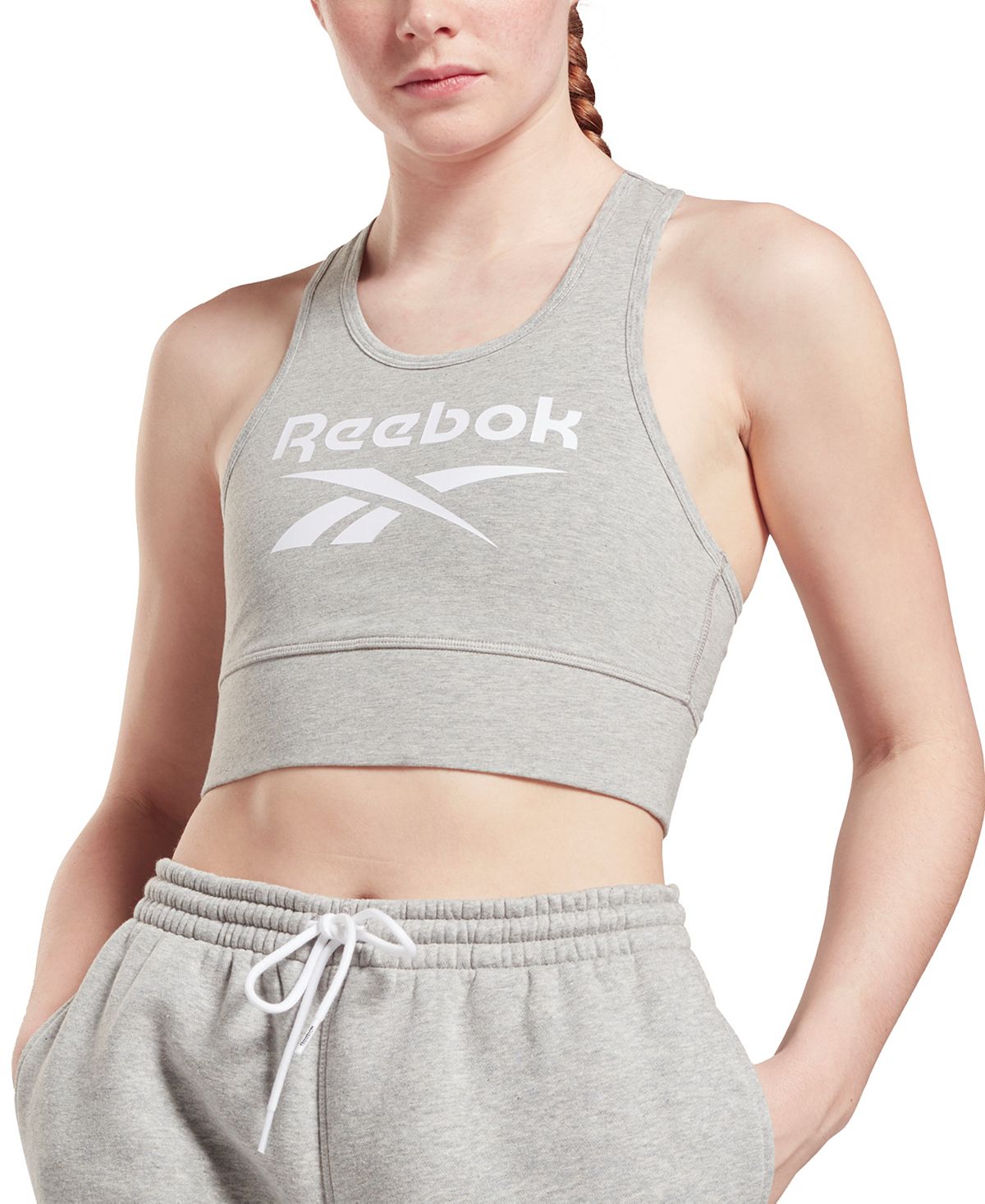 Женский спортивный бюстгальтер из хлопка с низким ударным воздействием и графическим логотипом Reebok