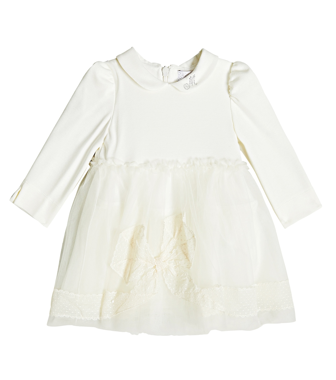 Детское трикотажное платье с воротником Monnalisa, белый