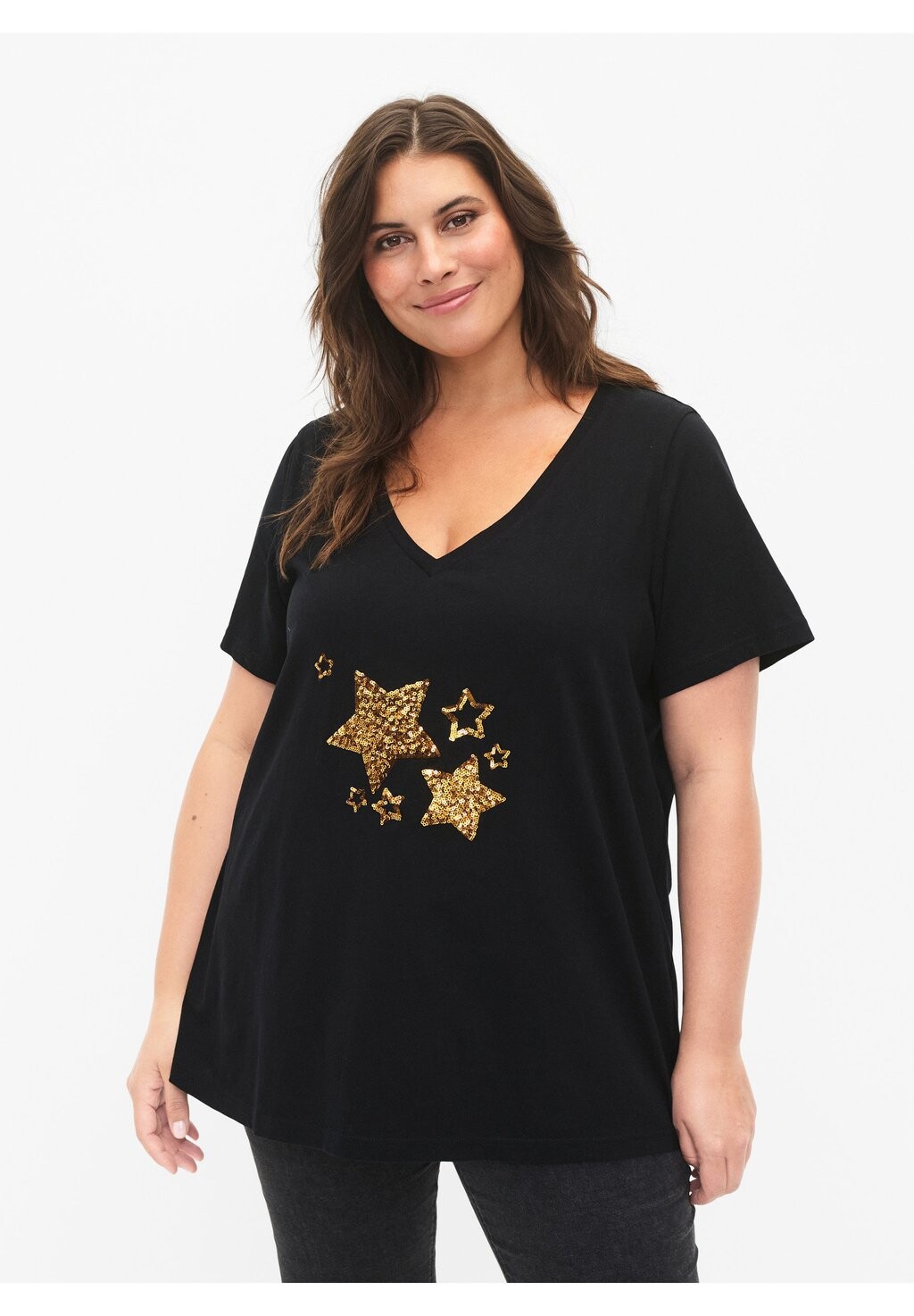 

Футболка с принтом Mit Pailletten Zizzi, цвет black w star