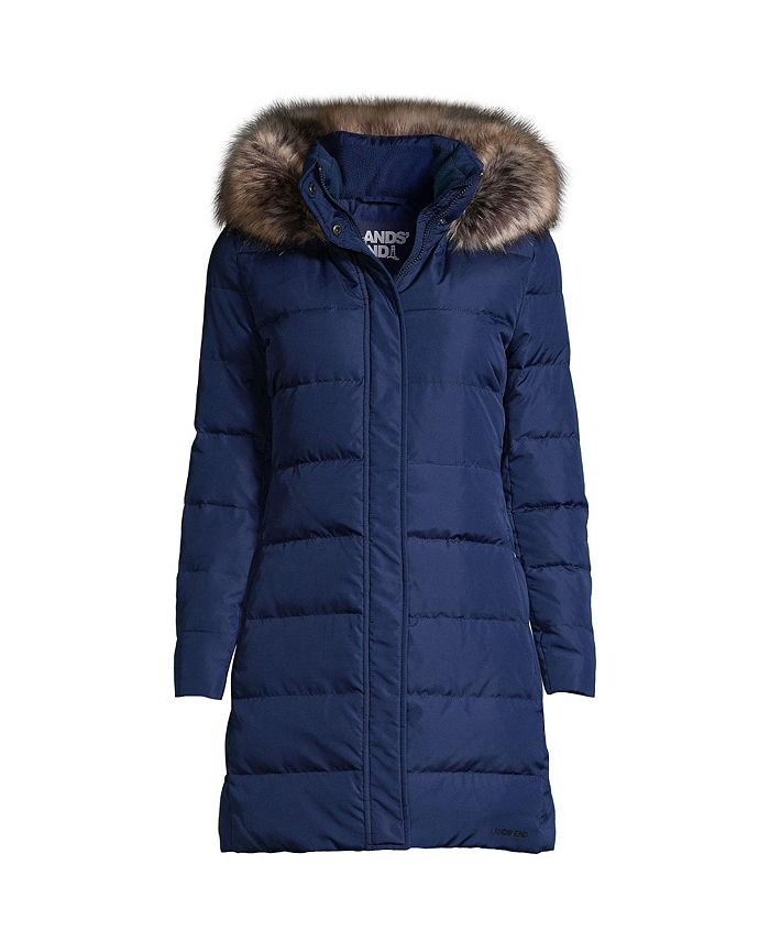 Женское пуховое зимнее пальто для миниатюрных размеров Lands' End, синий