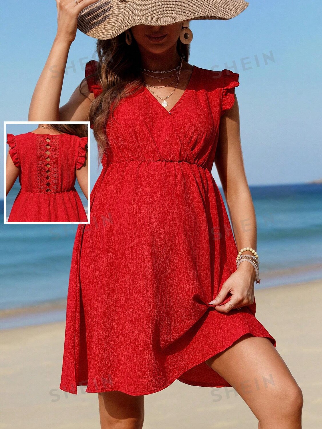 

SHEIN Однотонное платье с короткими рукавами для беременных, красный