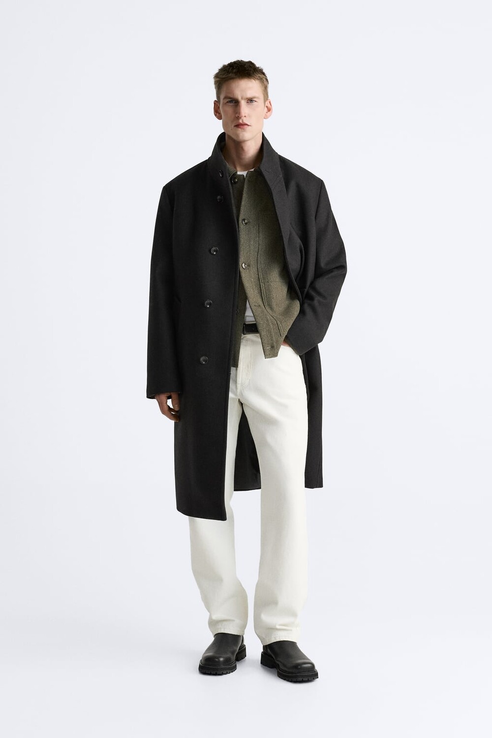 

Пальто из полушерстяного войлка ZARA, черный