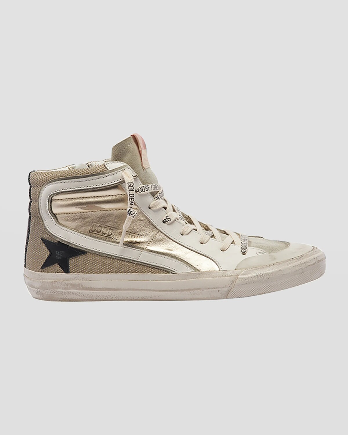 

Кожаные кроссовки Slide средней высоты с эффектом металлик Golden Goose, цвет Platinum Gold Ice Black White