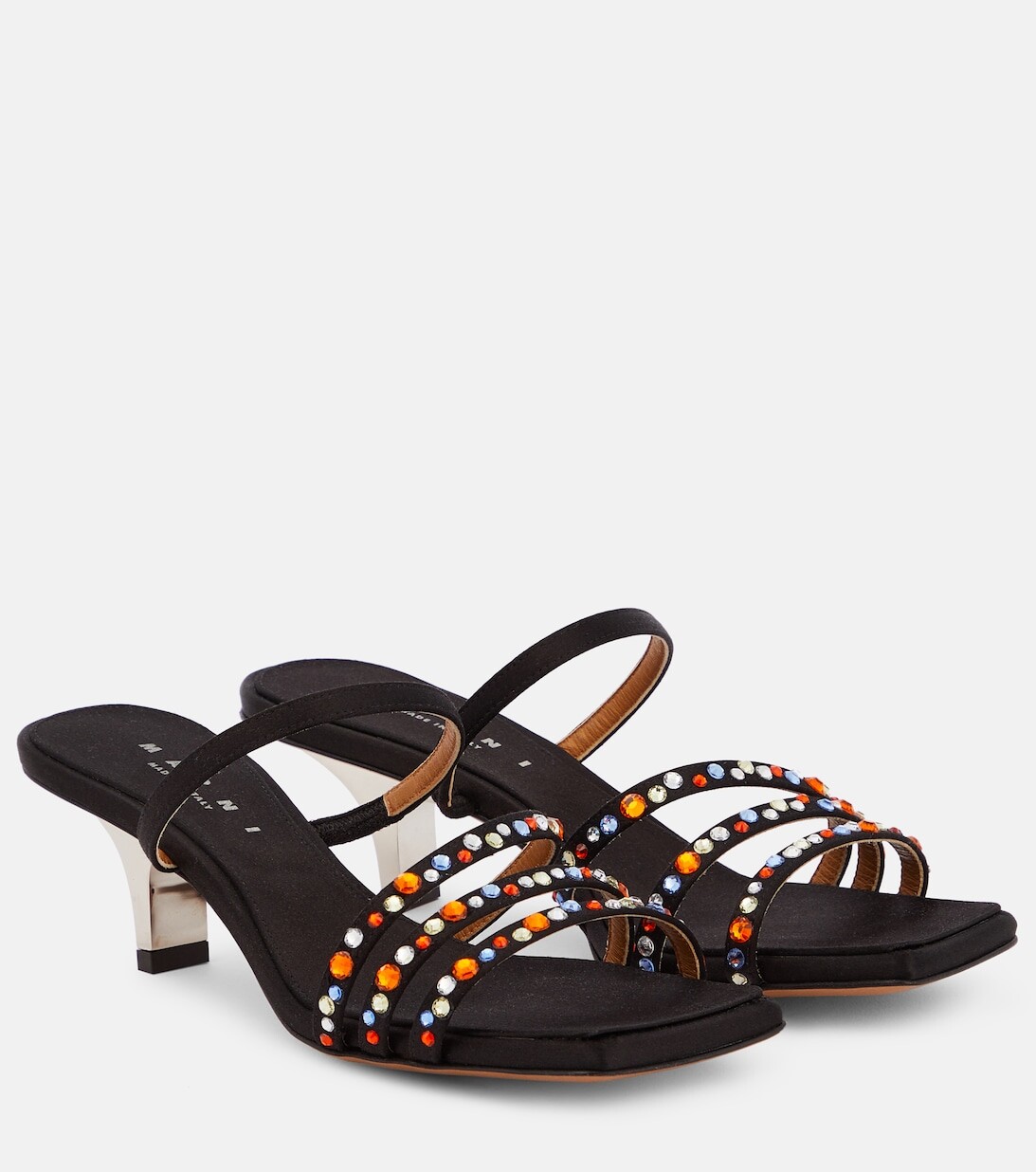 

Атласные мюли Melrose с кристаллами Marni, черный