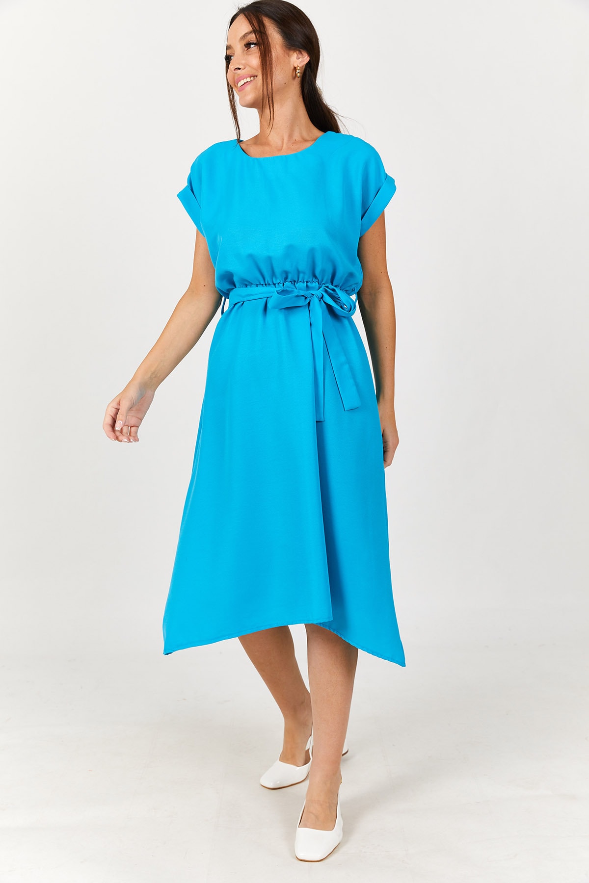 цена Женское синее платье с эластичной резинкой на талии armonika, синий