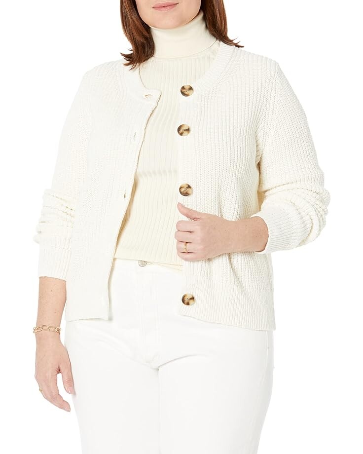 

Свитер Madewell Plus Cora Cotton Pocket Cardigan, слоновая кость, Бежевый