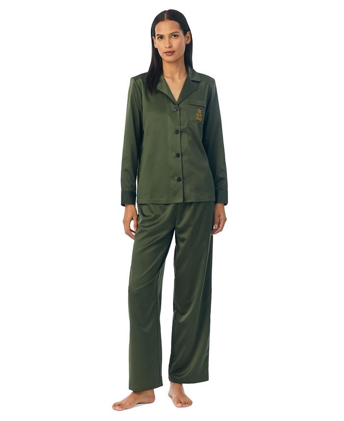 

Женские 2 шт. Атласный пижамный комплект Lauren Ralph Lauren, зеленый