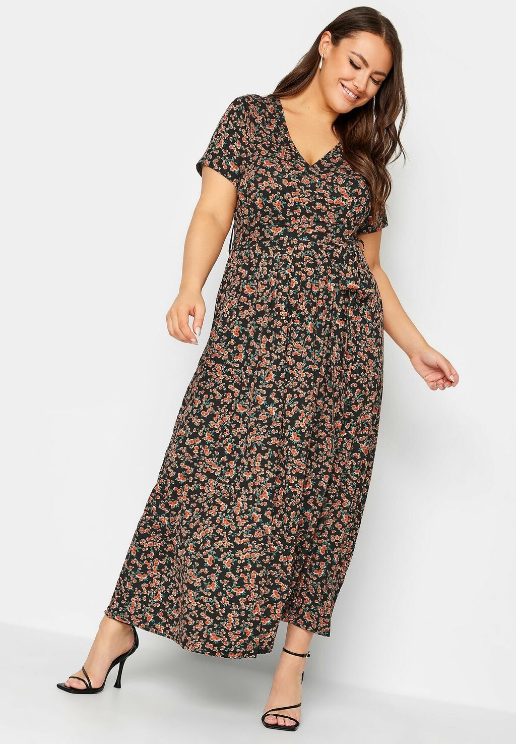 

Длинное платье Wrap Floral Print Yours Clothing, черный