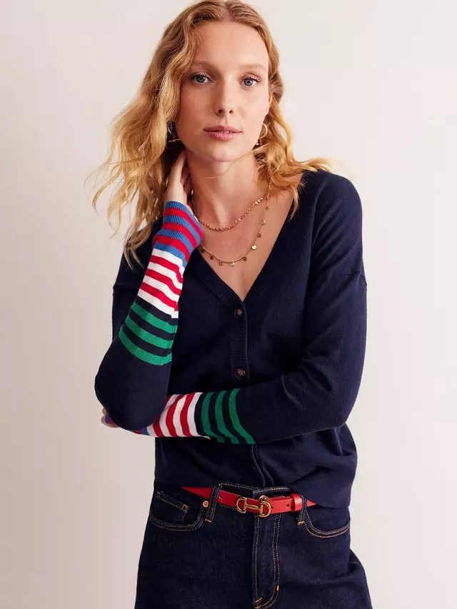 

Кардиган Boden Boden Annie Stripe Cuff Wool Blend, темно-синий