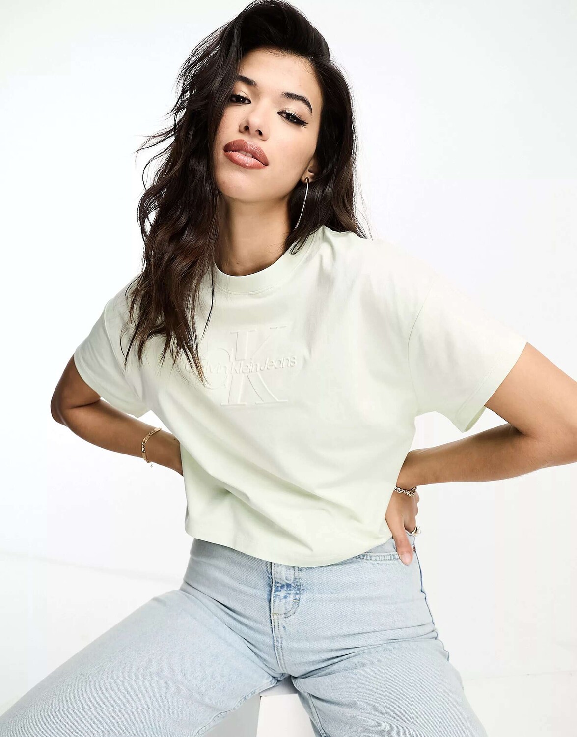 

Зеленая футболка с тисненым логотипом Calvin Klein Jeans, Зеленый