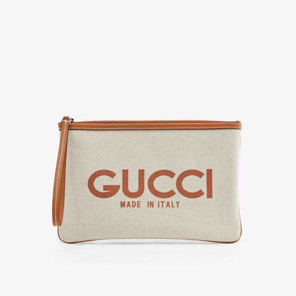 

Клатч из парусины с кожаной отделкой и логотипом Gucci, серый