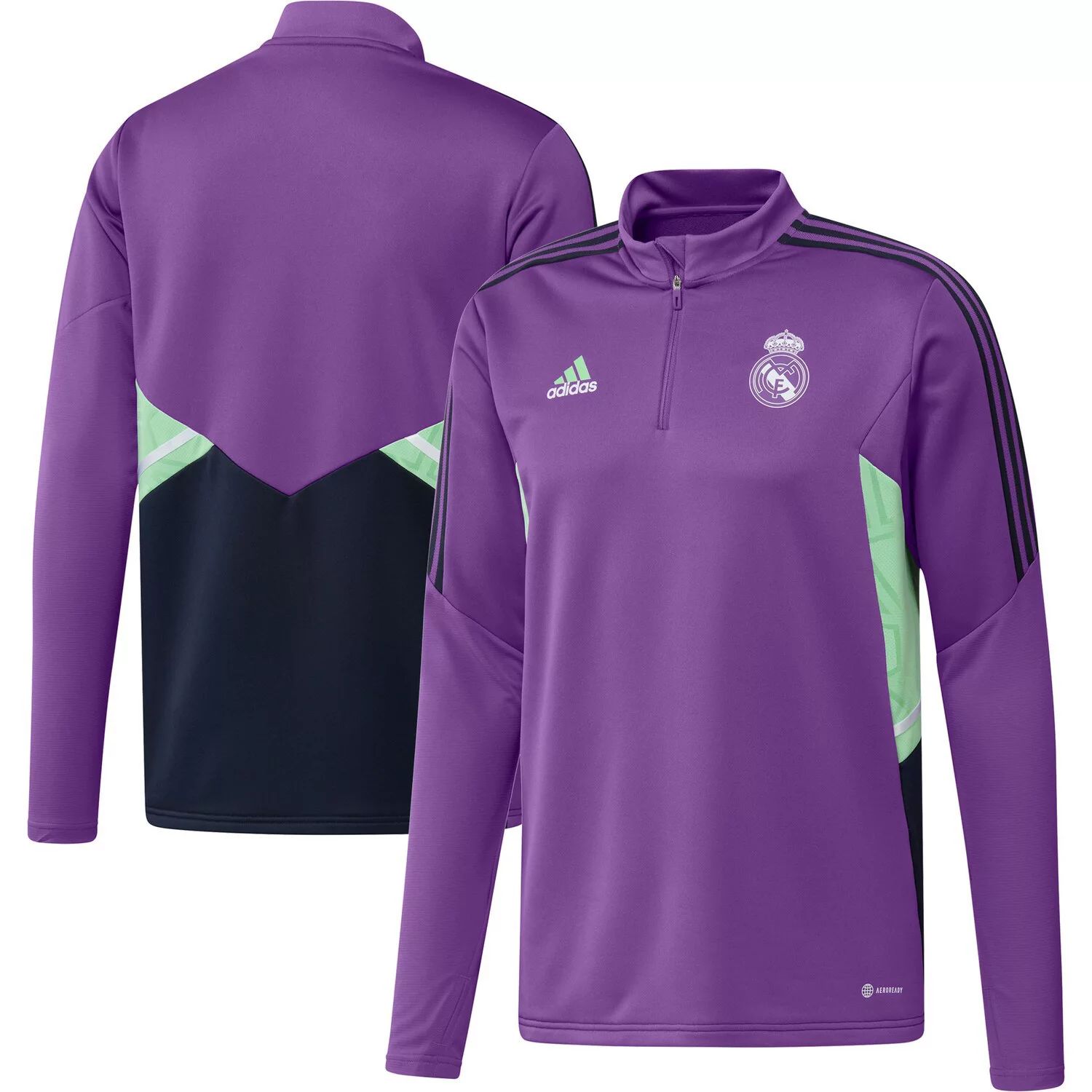 Мужская фиолетовая футболка с молнией без четверти Real Madrid Training AEROREADY adidas