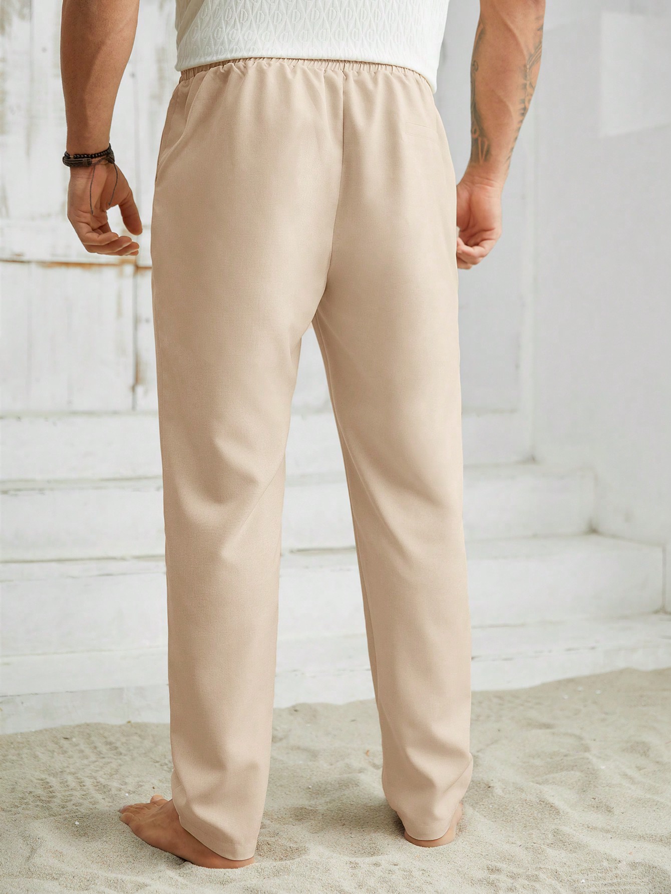 Мужские тканые прямые повседневные длинные брюки больших размеров Manfinity Homme больших размеров, абрикос цена и фото