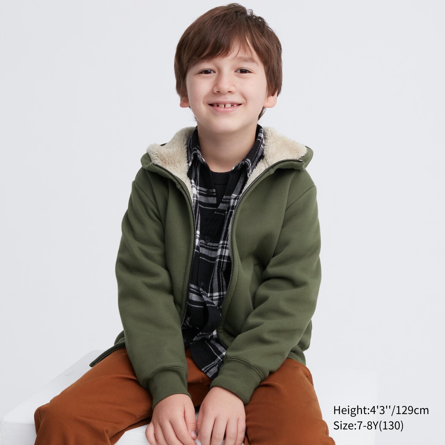 

Детская толстовка на молнии с подкладкой и ворсом Uniqlo, оливковый