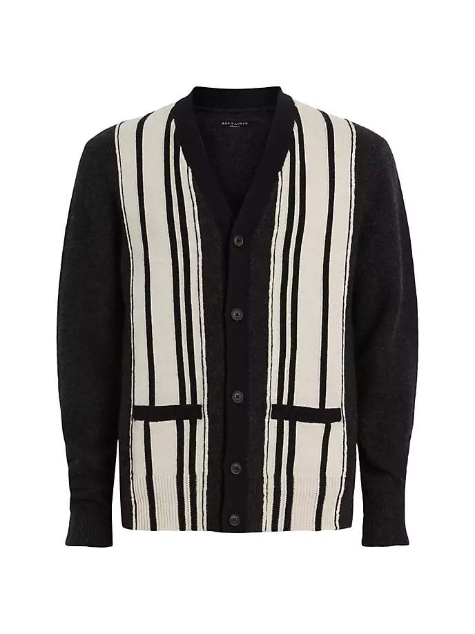 

Кардиган Berkley в полоску из шерсти и хлопка Allsaints, черный