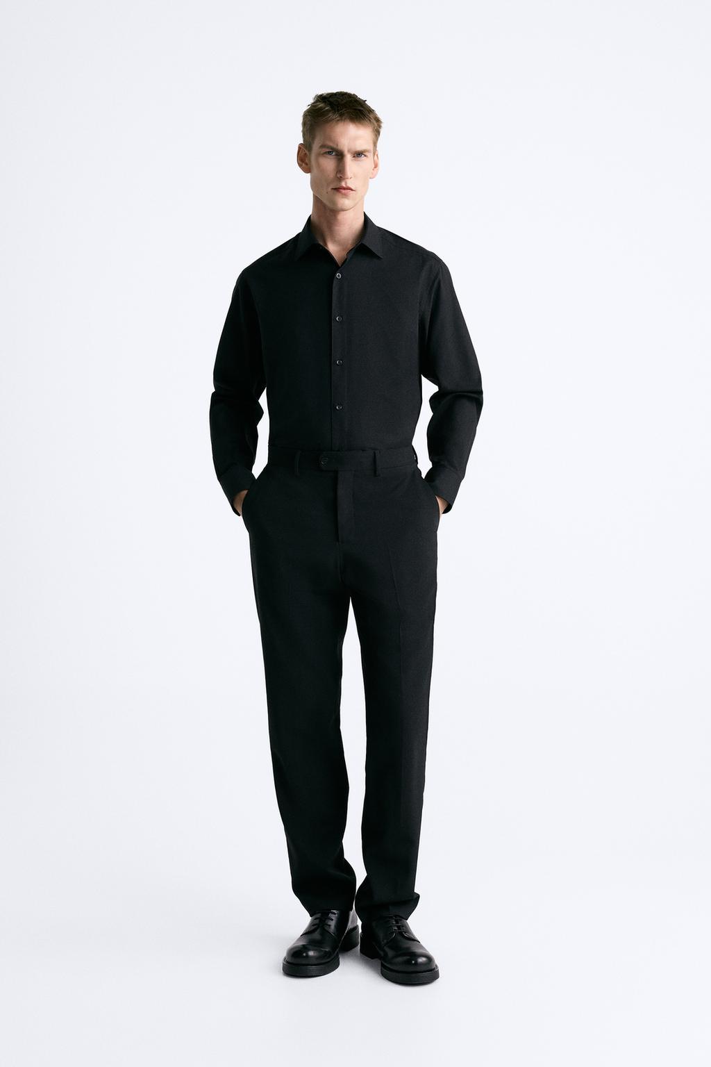 Рубашка легкого ухода с текстурированной рубашкой ZARA, черный
