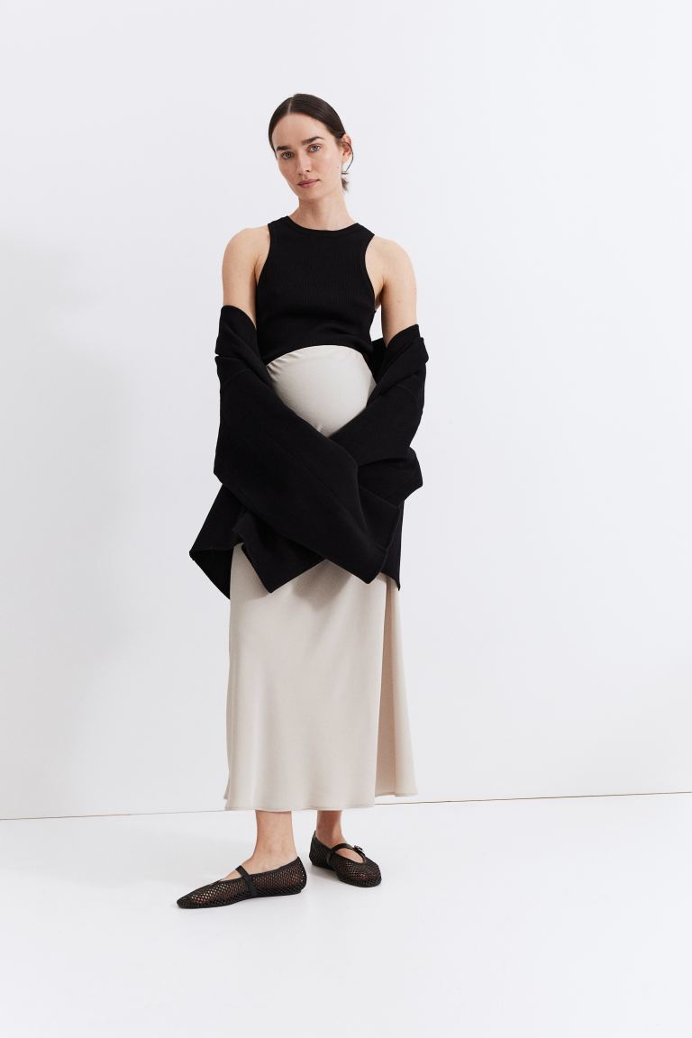 Атласная юбка для мамы H&M, бежевый юбка карандаш baon макси пояс на резинке размер s 44 коричневый