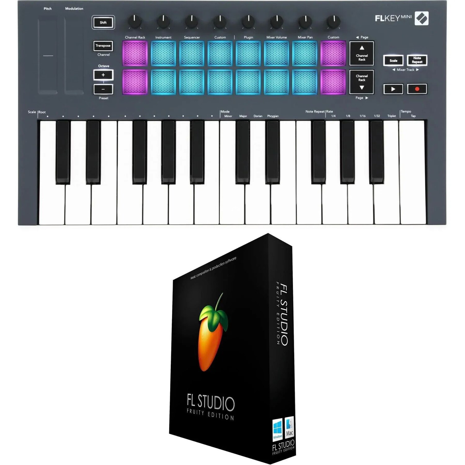 

Комплект Novation FLkey Mini и FL Studio Fruity Edition