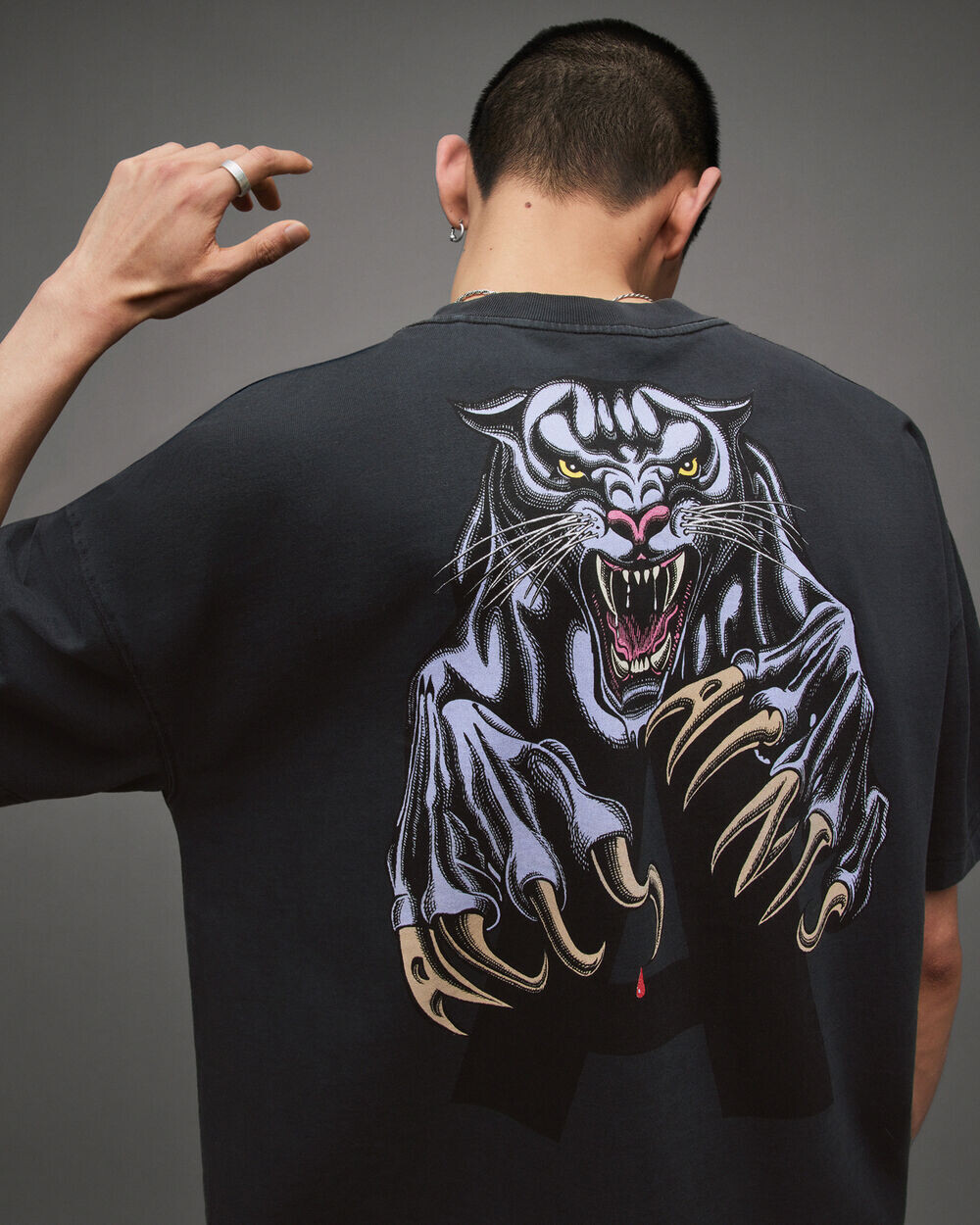 

Футболка оверсайз Panther Crew Beast AllSaints, мытый черный