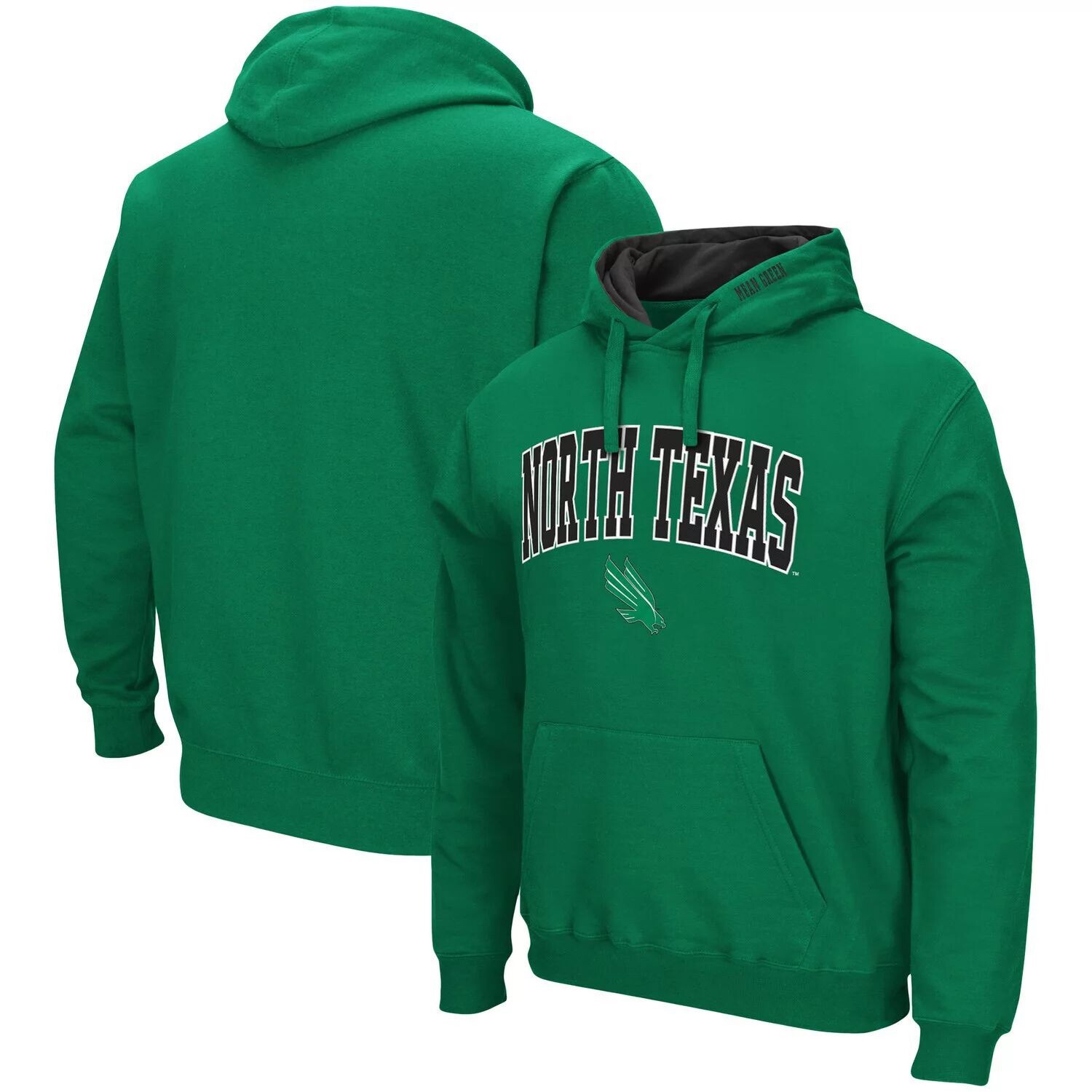 

Мужской пуловер с капюшоном Kelly Green North Texas Mean Green Arch и Logo Colosseum
